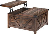 Farmhouse Lift Top Coffee Table with Storage, Wood Square Center Table with Charging Station&USB Port