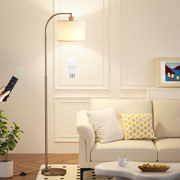 Arc Floor Lamp with Remote and Stepless Dimmable Bulb, Colors Temperature & Brightness Adjustable, Floor Lamps (Deep
