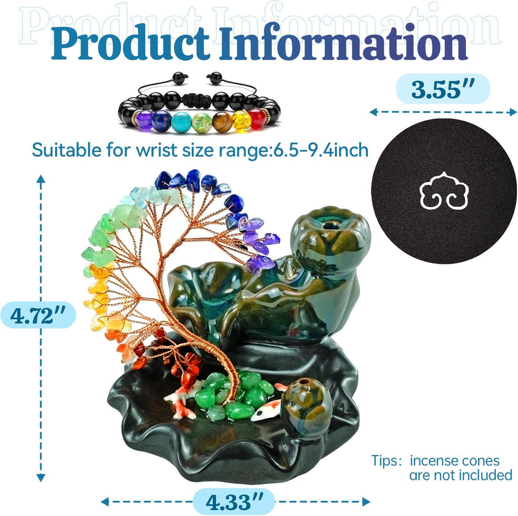 Backflow Incense Burner Ceramic Incense Waterfall Backflow Incense Holder 7 Chakras Gemstone Money Tree Crystal Tree