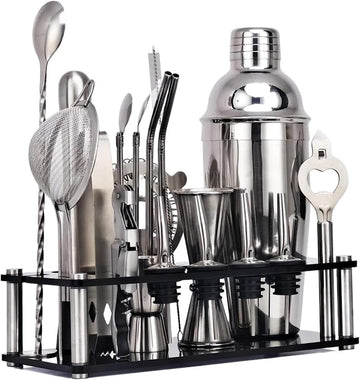 Cocktail Shaker Cocktail Shakers Bartender Accessory Stainless Steel Kit Tool with Acrylic Display Stand Bar - Set of 20