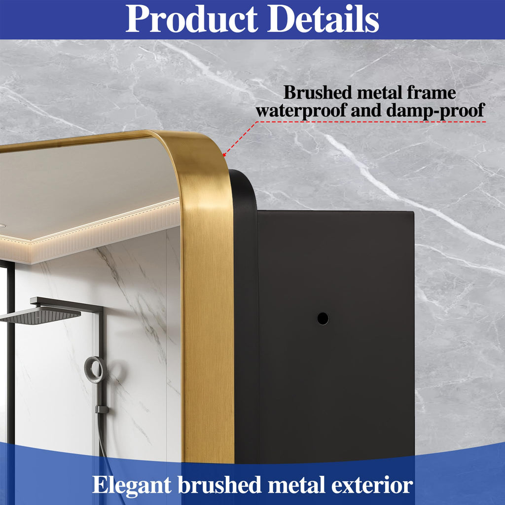 24" x 36" Bathroom Medicine Cabinet with Mirror Door, Brush Gold Stainless Steel Frame, Recessed or Surface
