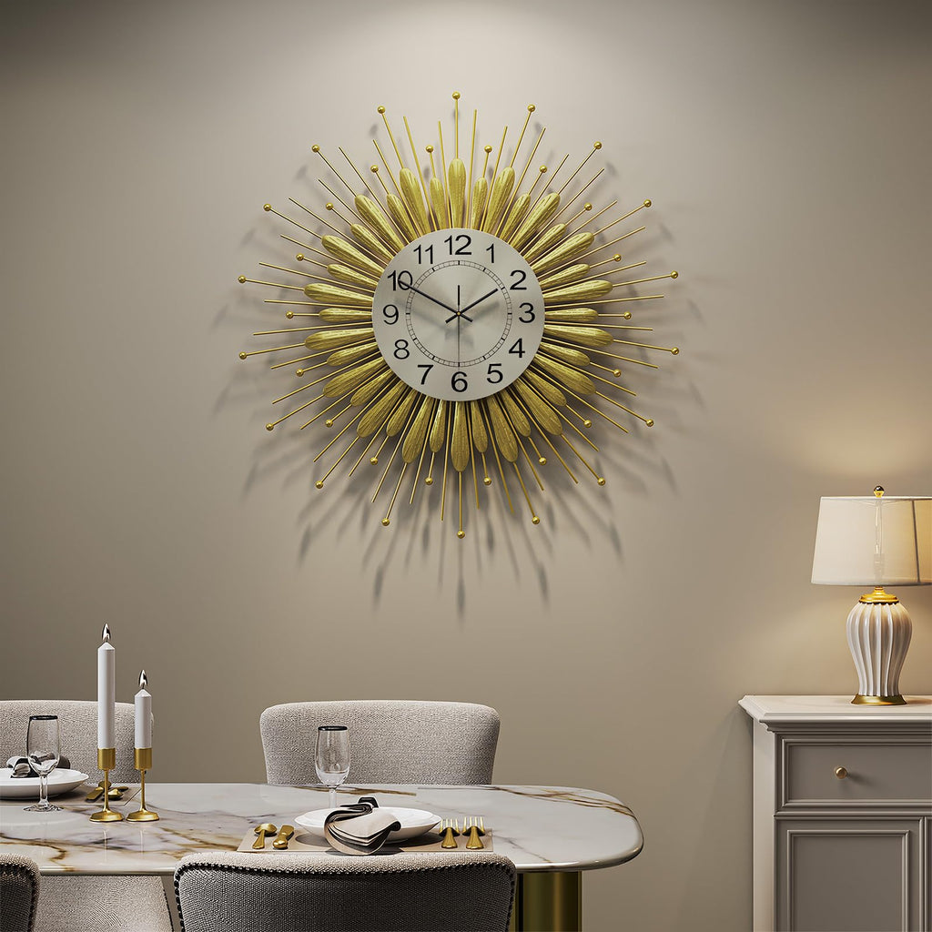 24 Inch Gold Wall Clock Mid Century Sunburst Metal Decorative Clock