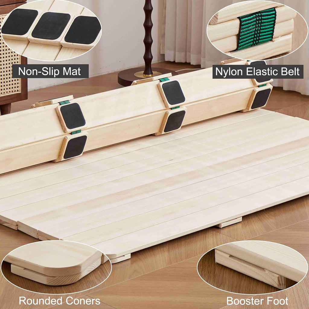 Solid Wood Breathable Floor Wooden Bed Frame, Queen, 80"x60"x1.18"