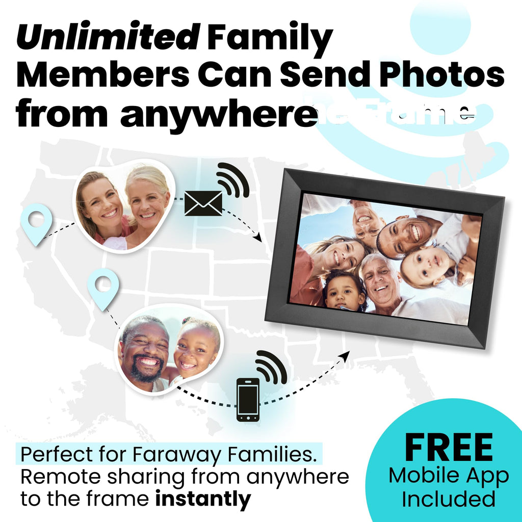 No Subscription, 10in WiFi Digital Picture Frame, Email App Web, USA Company, 32gb Touch Screen, Play Videos up to