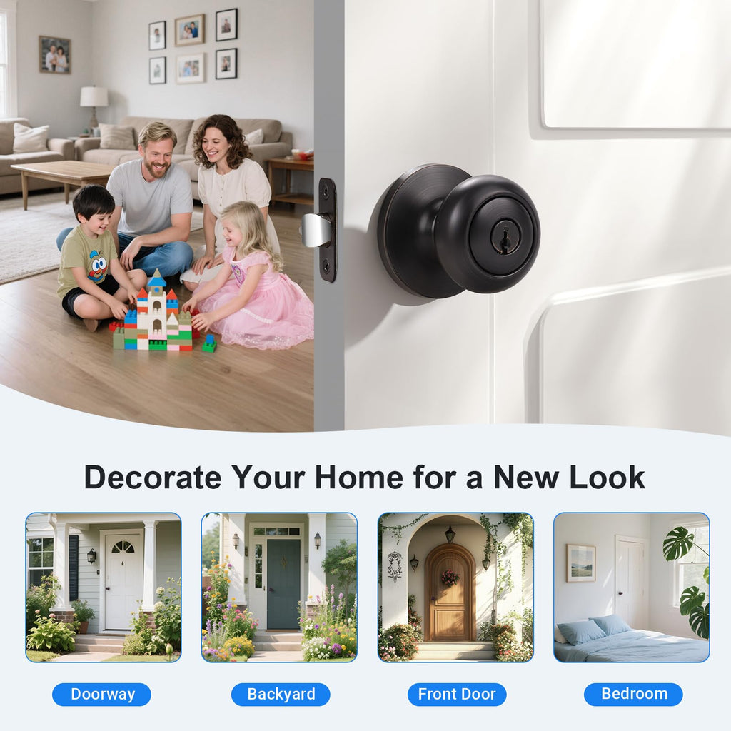 5 Pack Keyed Entry Door Knobs with Same Keys, Modern Door Knob Keyed Alike, Exterior Locking Door Knobs with Keys