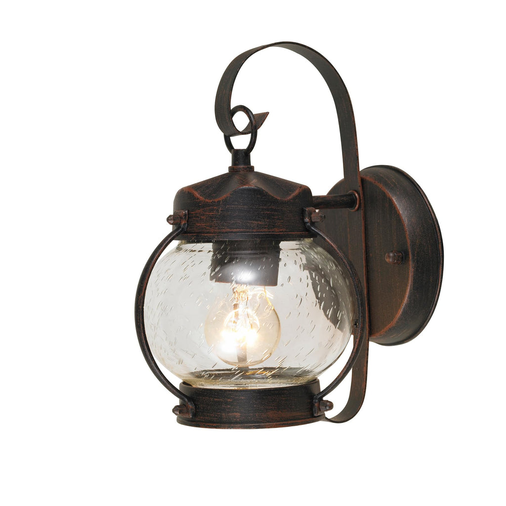 10.2" Outdoor Wall Light, Rustic Lantern Sconce with Bubble Glass Shade, Rust Brown Exterior Light for Porch Decor
