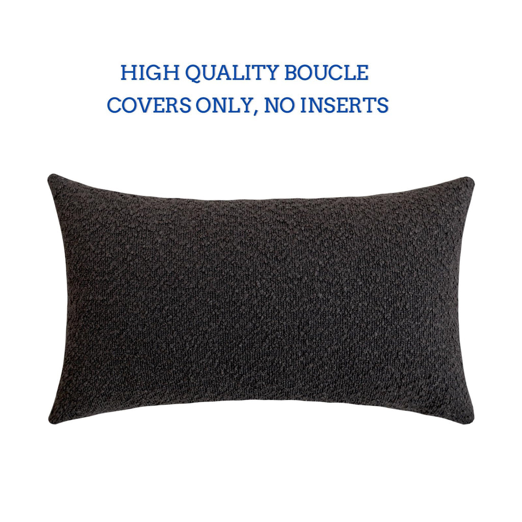 Graphite Grey Decorative Long Lumbar Thick Throw Pillow Covers Fine Textured Boucle Couch Cushion Cases for Sofa