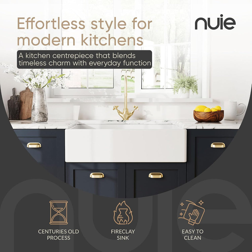 White Kitchen Sink 30 inch Single Bowl Apron Front Farmhouse Sink with Central Drain Position, Fireclay Ceramic