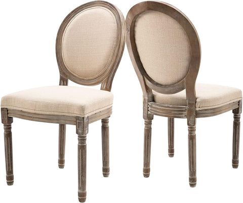 Beige Dining Chairs Set of 2, Upholstered Modern Kitchen Chairs with Curved Wood Backrest and Metal Legs for Dining Room