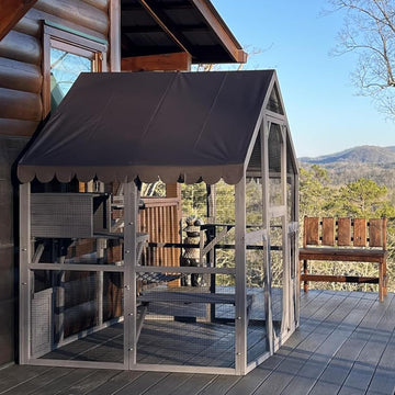 Cat House Outdoor Catio Kitty Enclosure with Super Large Enter Door, Wooden Cat Cage Condo Indoor Playpen