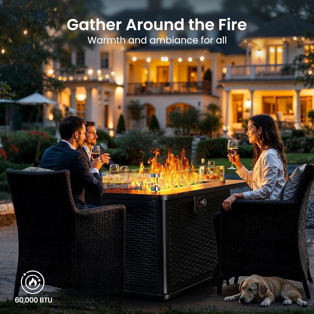 43-Inch Rectangular Propane Fire Pit – 60,000 BTU Output, Premium Gas Fire Pit Table for Outside Patio, 304 Stainless Steel H-Burner, Glass Stones & - Image 2
