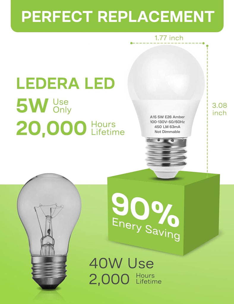 LED Amber Sleep Light Bulbs, A15 40W Equivalent Soft Warm Blue Light Block