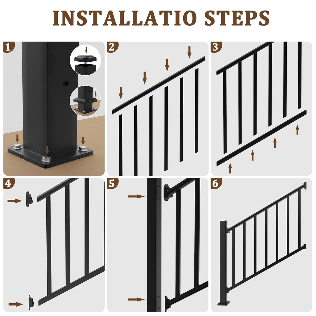36 in x 4 Ft Modular Black Stainless Steel Stair Railing Kit
