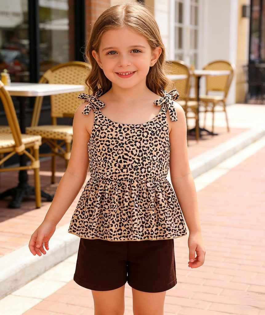 Toddler Girls Clothes Summer Short Set Outfit Tie Knot Shoulder Sleeveless Ruffle Tops and Shorts 2PC Clothing Set