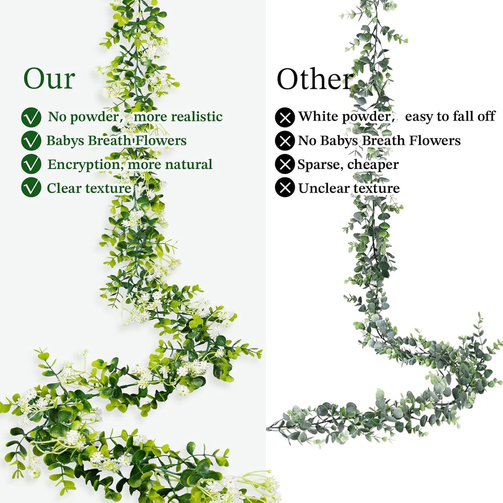 6FT Eucalyptus Garland with Flowers, 2 Pack Artificial Greenery Garland Hanging Summer Eucalyptus Garland Suitable - Set of 2