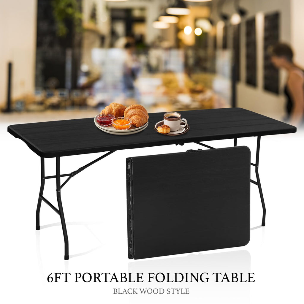 6 Foot Portable Plastic Folding Table 6FT 72" Half Foldable Heavy Duty Top w/Carry Handle - Indoor Outdoor Camping