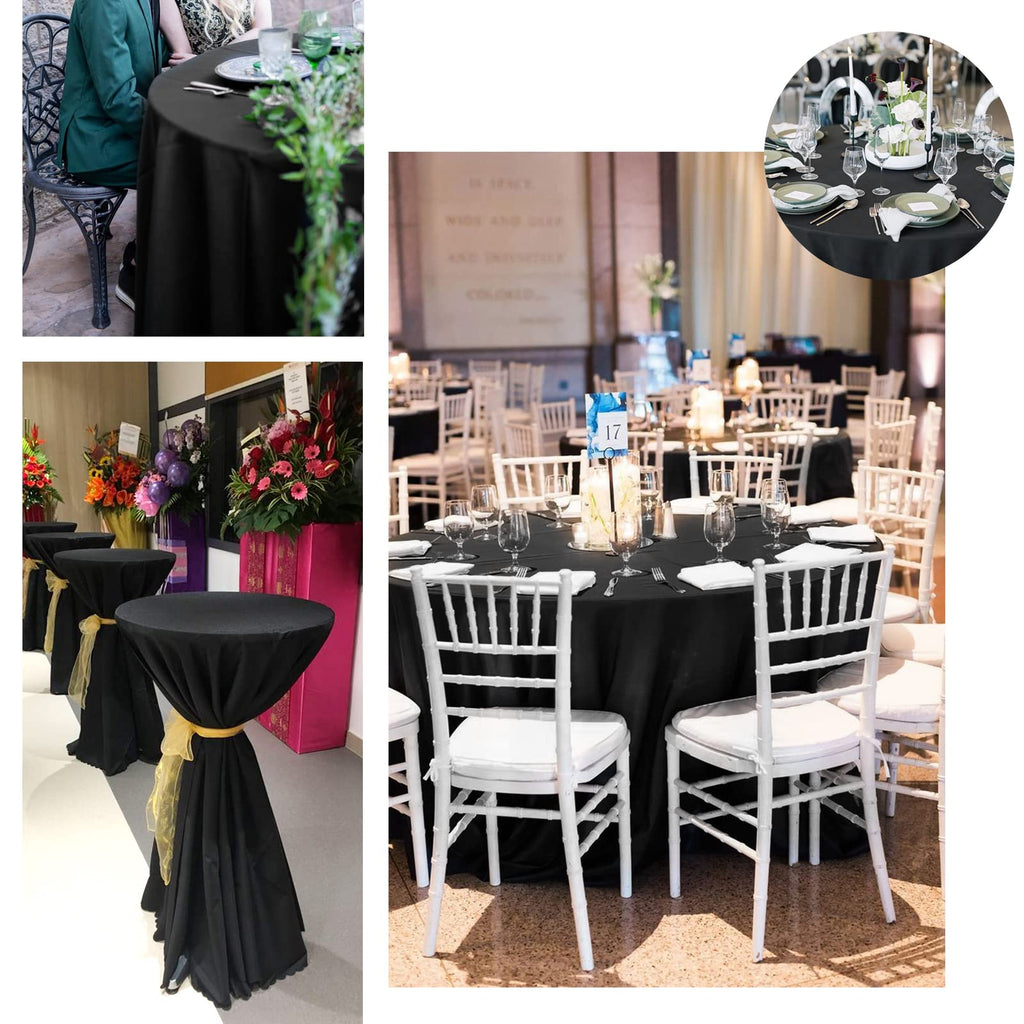 12 Pack 90 Inch Round Satin Tablecloth, Black