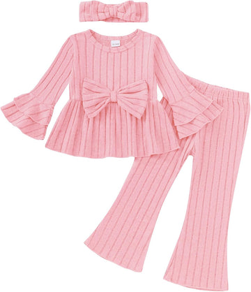 Toddler Girl Clothes Ribbed Flared Baby Fall Winter Outfits