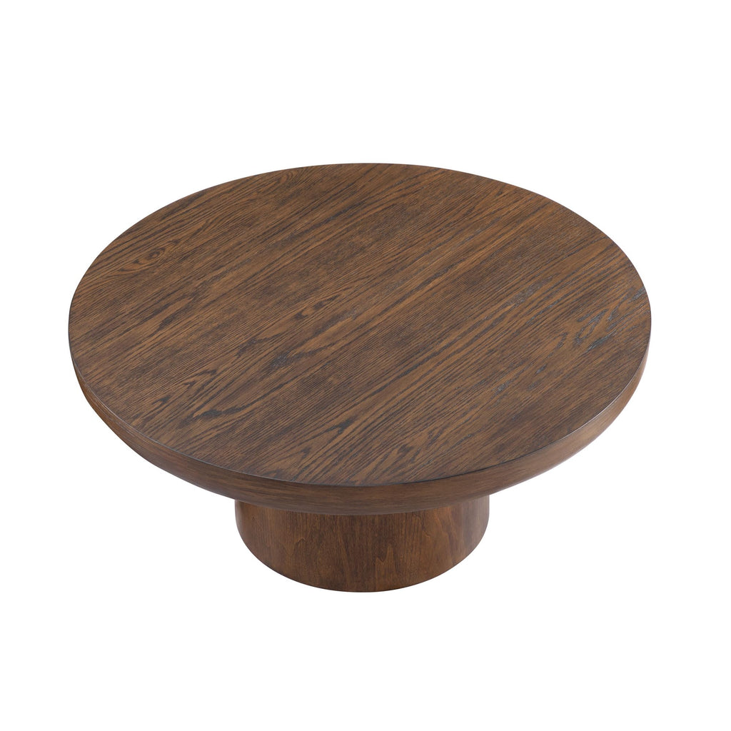 35.98'' Round Coffee Table Circle Wood Coffee Table, Modern Retro Style Pedestal Style, Easy Assembly, Dark Brown
