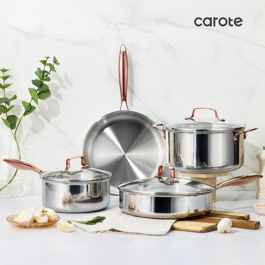 30 PCS Tri-Ply Stainless Steel Cookware Set Pots and Pans Set | Non Toxic Induction Kitchen Cooking Sets,Oven &