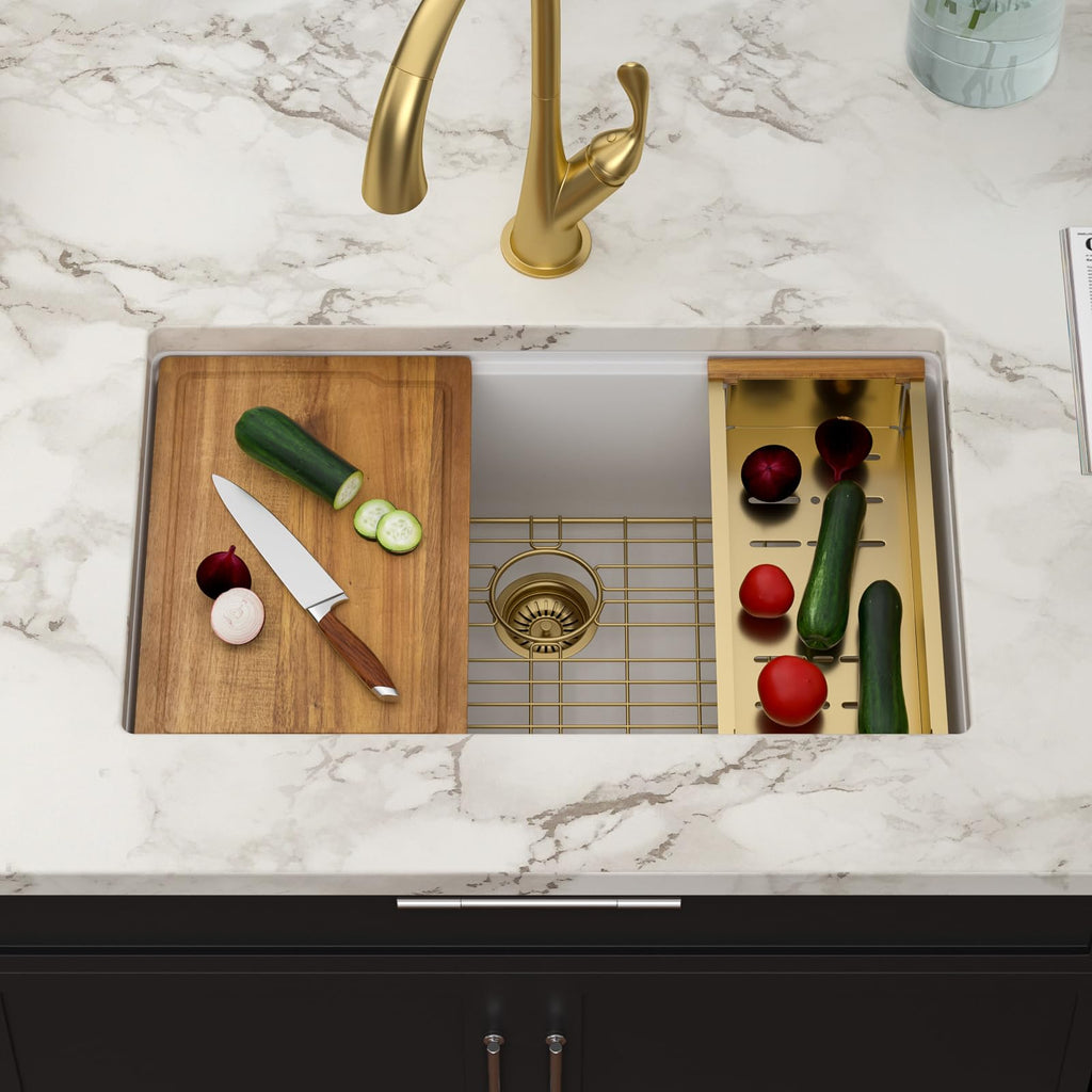 30 White Granite Composite Undermount Kitchen Sink with Luxury Accessories