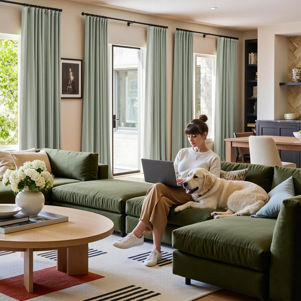 Green Velvet Curtains Blackout Thermal Insulated Curtains 96 Inch Long Window Drapes for Bedroom Living Room Super