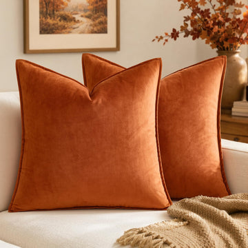Fall Decorative Orange Velvet Throw Pillow Covers for Couch 20x20 in