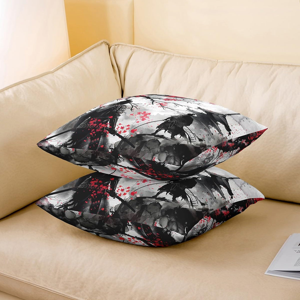 Japanese Samurai Throw Pillow Covers 18"x18" Set of 2 Boys Girls
