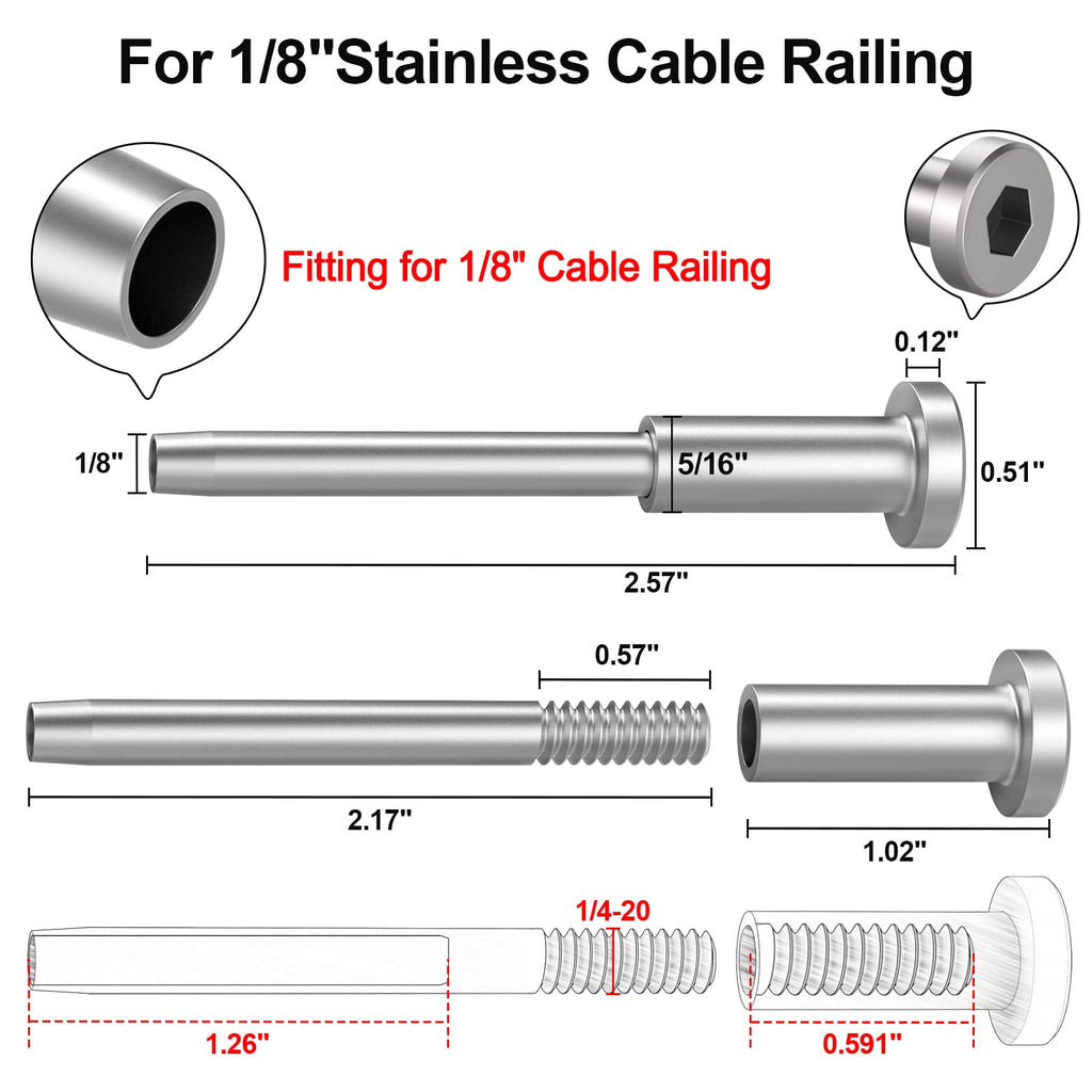 40 Pack 1/8" Invisible Cable Railing Kit, T316 Stainless Steel
