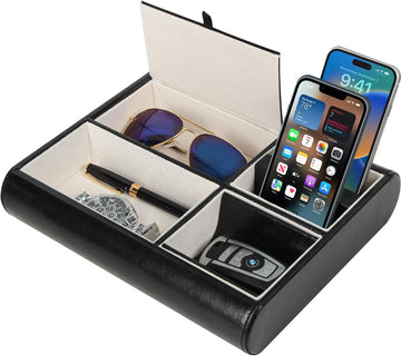 Valet Tray,Nightstand Desk or Dresser Organizer, Catch-All for Keys, Phone, Wallet, Coin, Jewelry, and More (Black /