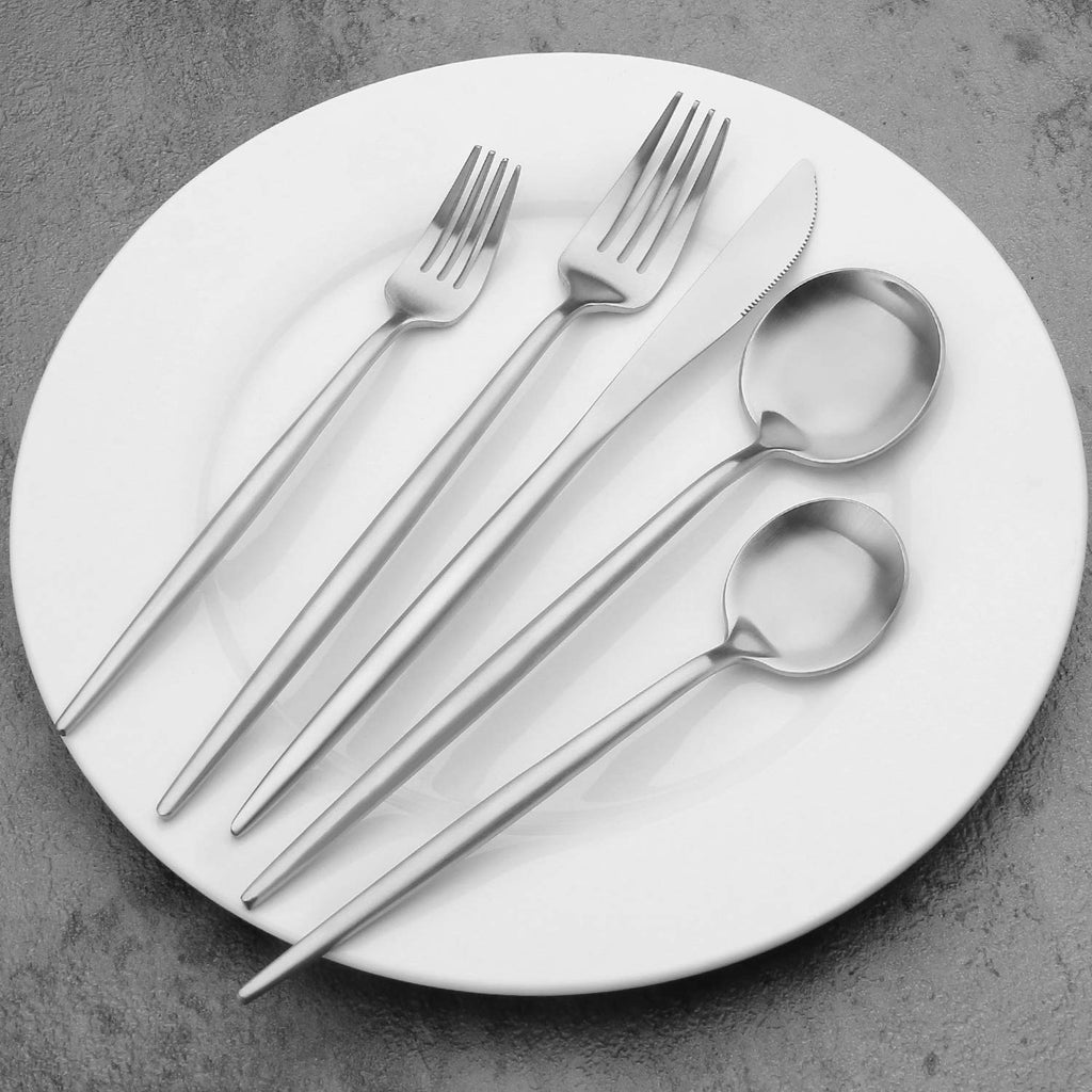 Matte Silverware Set, Satin Finish 20 Piece Stainless Steel Flatware Set, Service for 4, Metal Tableware Cutlery