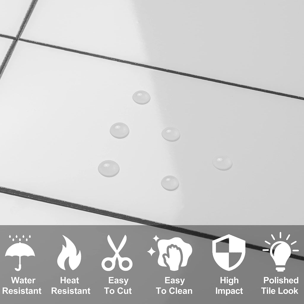 100-Piece Polished White Thick PVC Peel and Stick Backsplash, 3" x 6" Waterproof Subway Tile Peel and Stick Wall Tiles