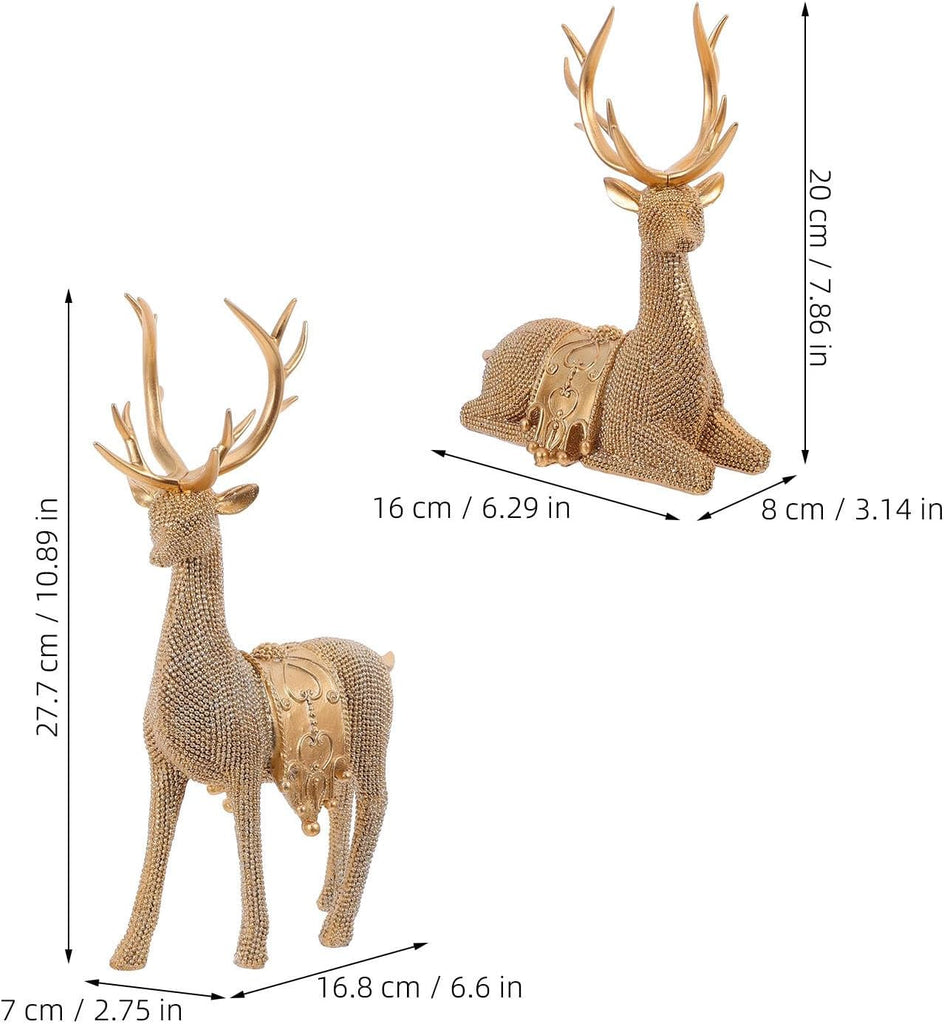 Xmas Golden Resin Deer Statue Set Decor