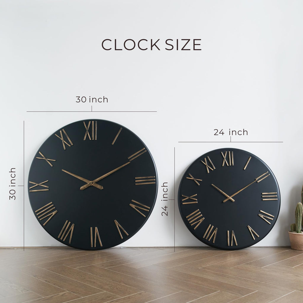 Large Modern Wall Clock, 24 inch, Matte Black, Metal Face, Quartz Movement