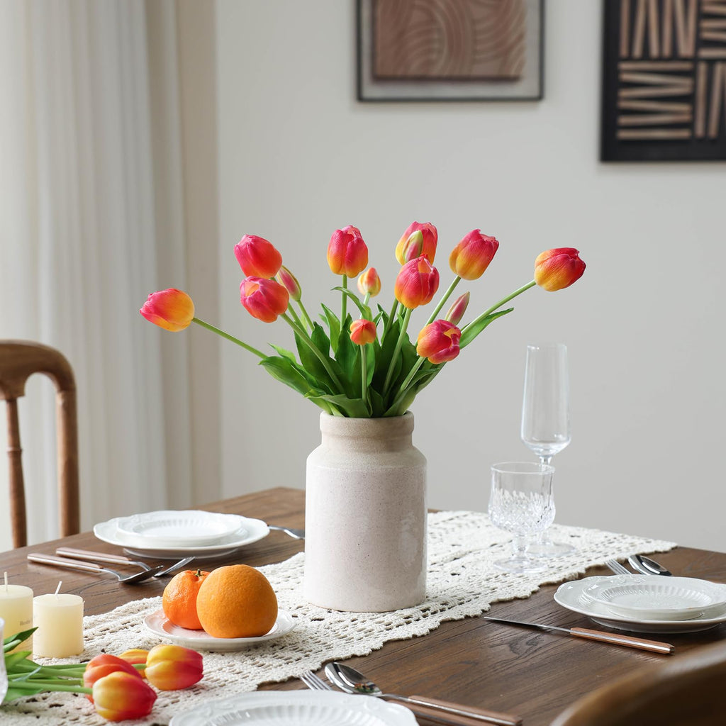 15Pcs Pink Tulips Artificial Flowers Latex Plastic Real Touch Fake Tulips Flowers Look Real Faux Tulip Flower Bouquet