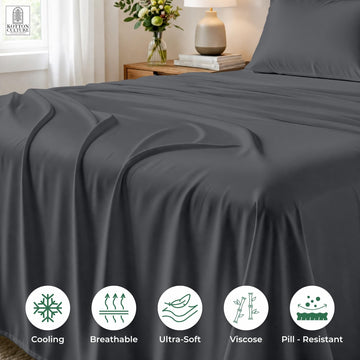 Luxury 4 Pc 100% Viscose derived from Bamboo Sheet Set -XL Size Silky Soft & Cooling Sheets for Hot Sleepers, 18"