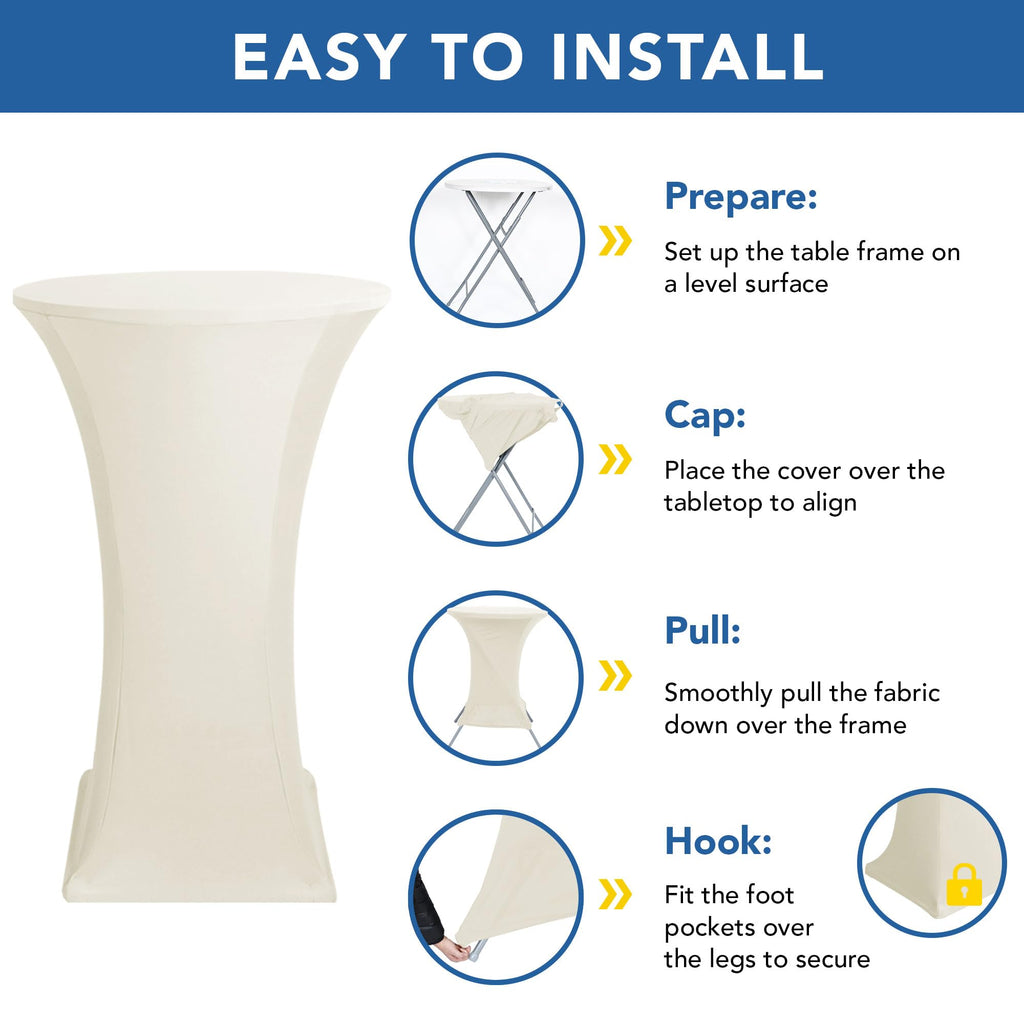 Cocktail Table Covers-Spandex Round High Top Table Cloths Party Cream