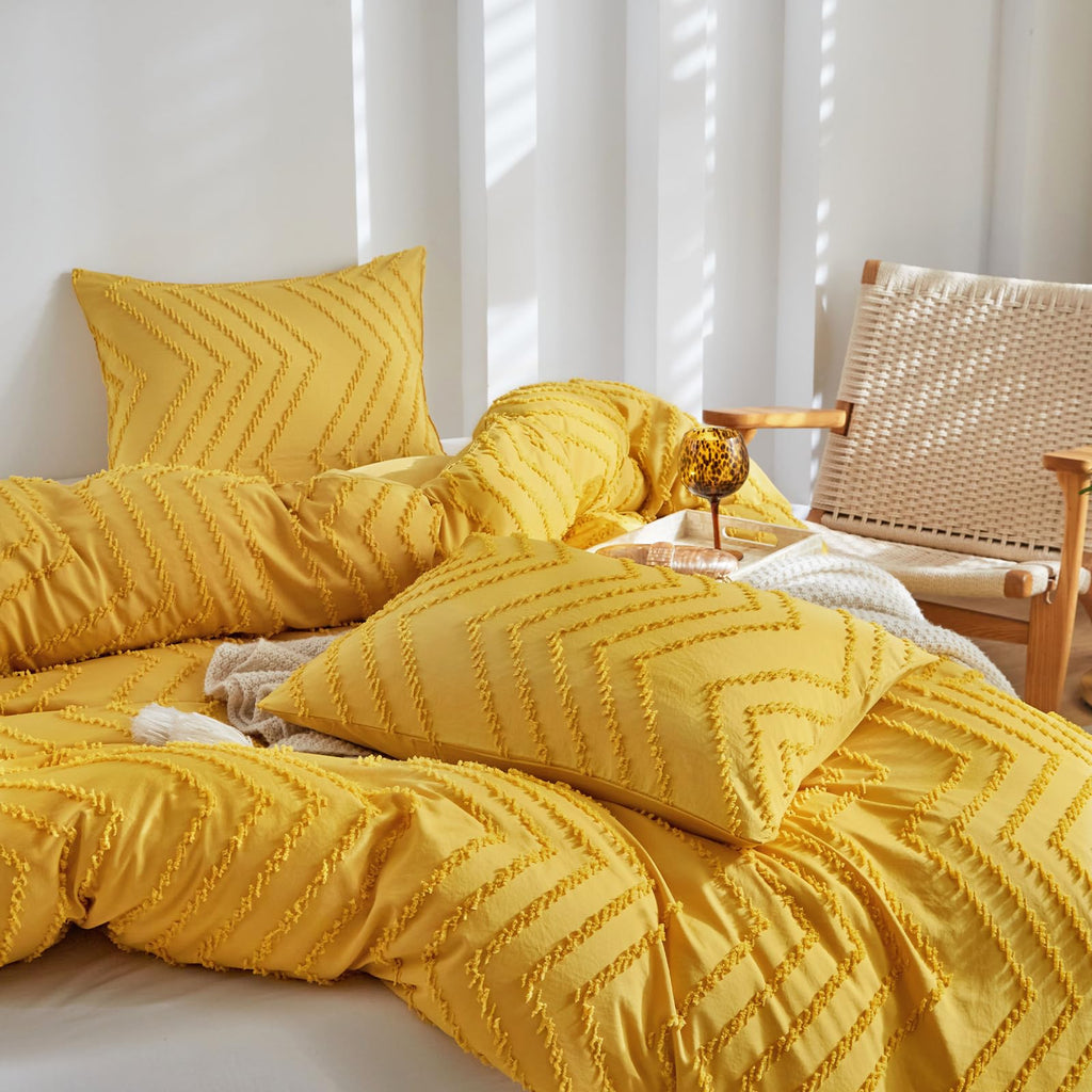 Boho Duvet Cover Set, Tufted Bedding Duvet Covers Soft Washed Microfiber Duvet Cover, 3 Pieces Embroidery