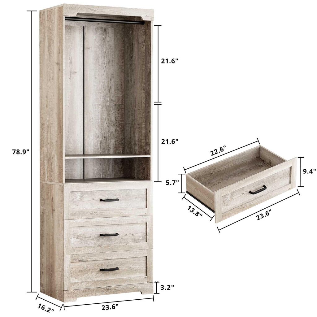 Freestanding Closet System with Adjustable Shelves & 3 Drawers