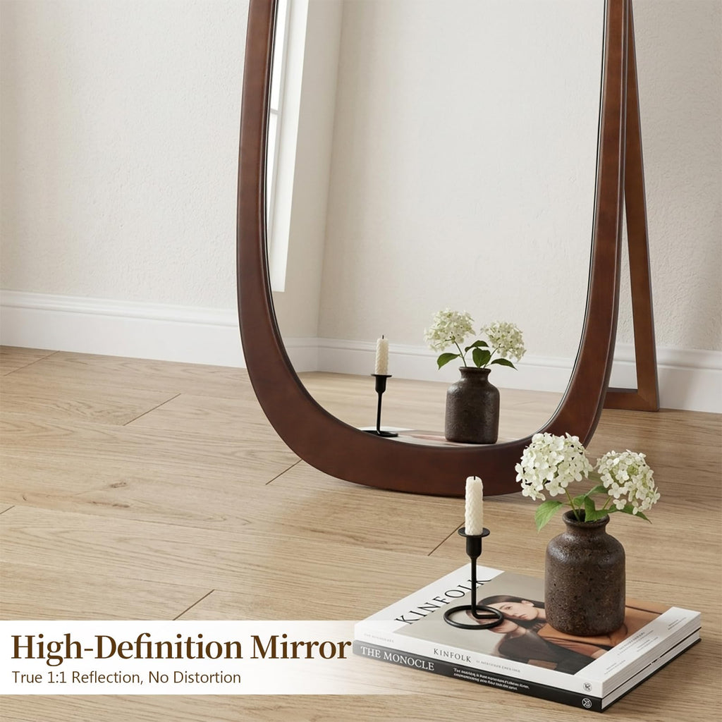 22x65 Inch Irregular Full Length Mirror with Stand, Floor Mirror with Wooden Frame,Full Body Mirror, Cloakroom, Dark