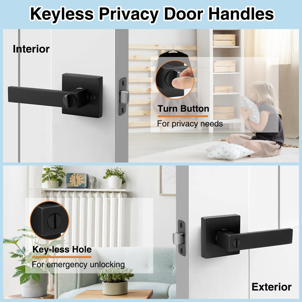 Black Door Handle Interior Levers, Keyless Privacy Door Lock 2 Pack
