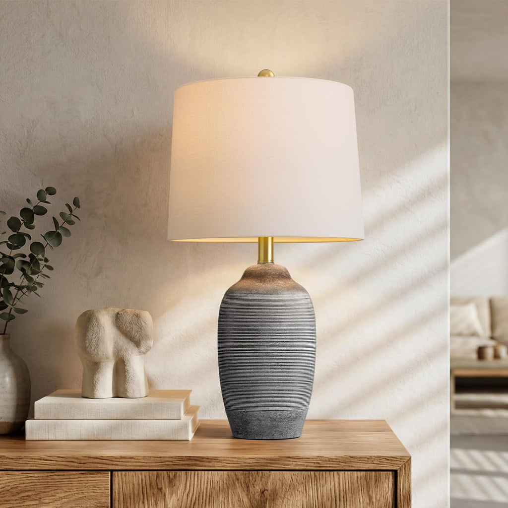 24.5" Ceramic Rustic Lamp with Pre-Attached Shade