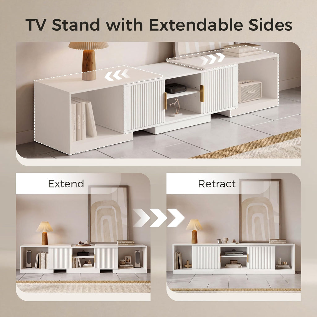 TV Stand for 55-80 Inches TVs, 63"-84.6" Adjustable Length, Extendable Corner Entertainment Center with Storage