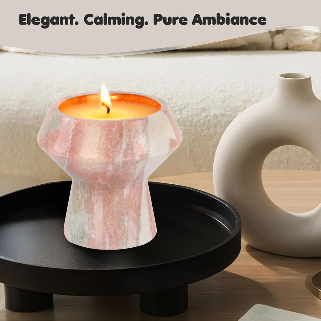 Natural Stone Candle | Handcrafted Red Marble Container | Warm Glow Home Decor |Soy Wax | Non Toxic, Cotton Wicks