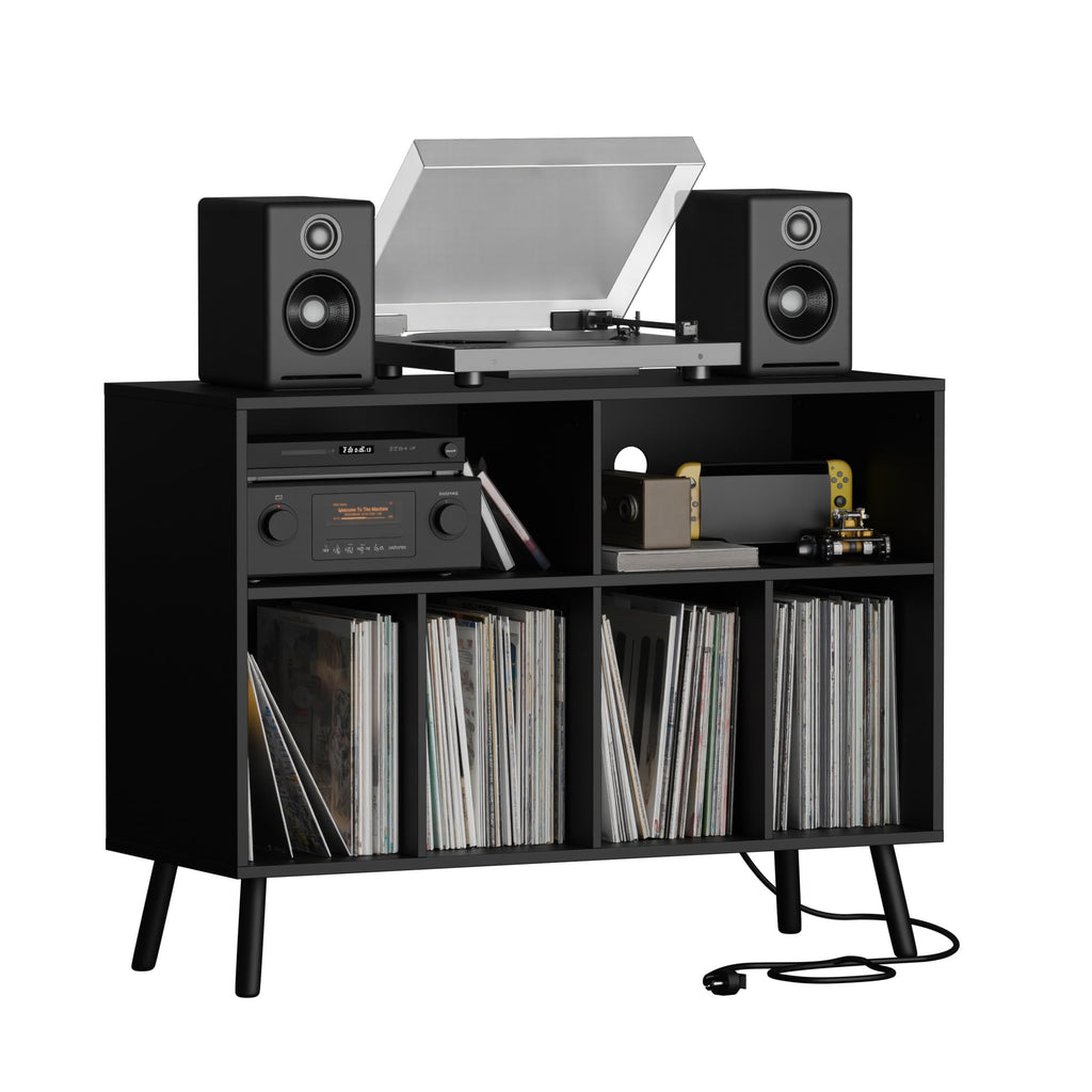Record Player Stand with Vinyl Storage Cabinet, Wood Turntable Table Open Shelf Holder Up to 350 Albums Cube Storage