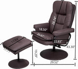 Modern Reclining Swivel Lounge Chair and Ottoman — Brown Leather