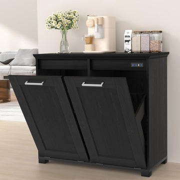 Tilt Out Trash Can Cabinet, Wooden Trash Cabinet with Deodorising Function, 20 Gallons Freestanding Dog-Proof Garbage