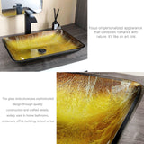 22 Inch Bathroom Vessel Sink Basin with Waterfall Faucet and Pop-Up Drain Combo,Gold Rectangular Glass Sink Bowl Above