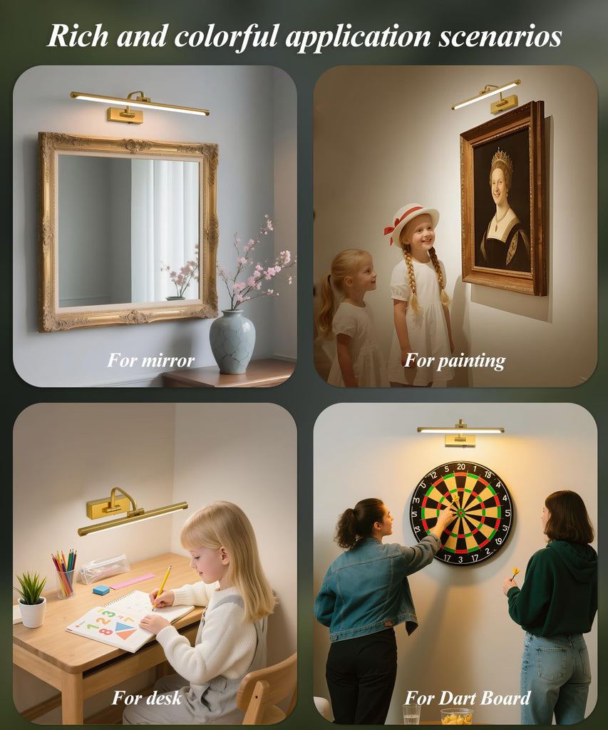 Wireless Picture Light for Wall, Rechargeable Light for Pictures with Remote & Timer, 16 Inch Dimmable Gold Art Light