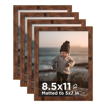 8.5x11 Picture Frame Rustic Brown Set of 4, Wooden Diploma Frames